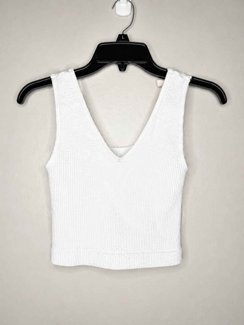 White Ribbed V-Neck Tank Top | Soft Stretch Knit Basic